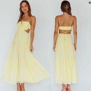 NWOT Selfie Leslie Eyona Cut-Out Midi Dress in Lemon size Large
